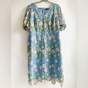 Eloquii Embroidered Floral Lace Midi Dress in Blue and Green Plus Size 20